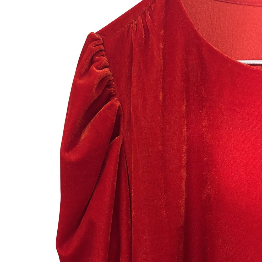 Skies Are Blue Red Velvet Long Sleeve Top With Ruched Shoulders XL - Picture 2 of 9
